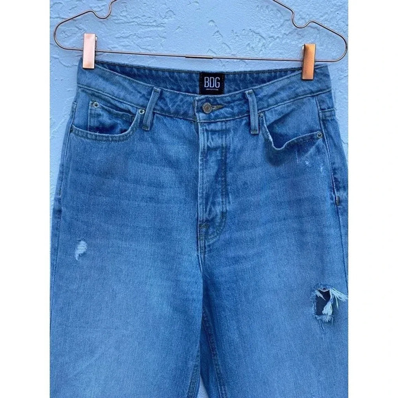 BDG Urban Outfitters Womens Wide Leg Distressed Fringe Denim Jeans Blue Sz 27 - Picture 3 of 14